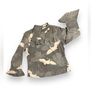 🦢 High Neck. Ruffled. Lightweight Swan Blouse w/ Bell Sleeves | Sz: M